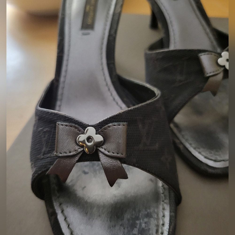 Louis Vuitton Angelique Open Toe Mules Charcoal Black Noir, 37 w Box - Picture 2 of 14